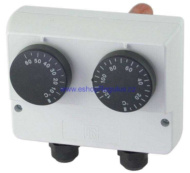 Termostat provozní zakrytovaný na jímku dvojitý 0-60/30-120°C
