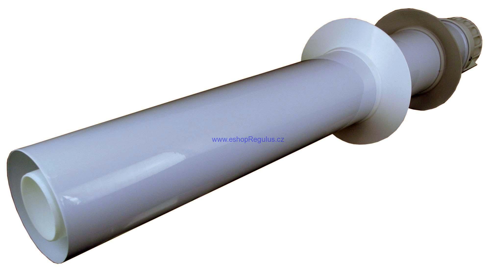 Trubka průměr 60/100 mm, PP, přes zeď s průchodkami a plastovou koncovkou, 86 cm