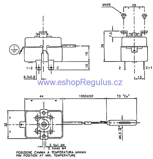 Termostat provozní, l=1000 mm, OFF- 85°C